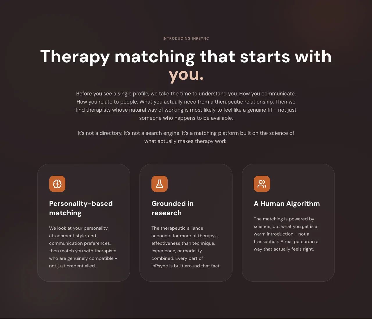 Therapy matching that starts with the client: personality-based, grounded in research