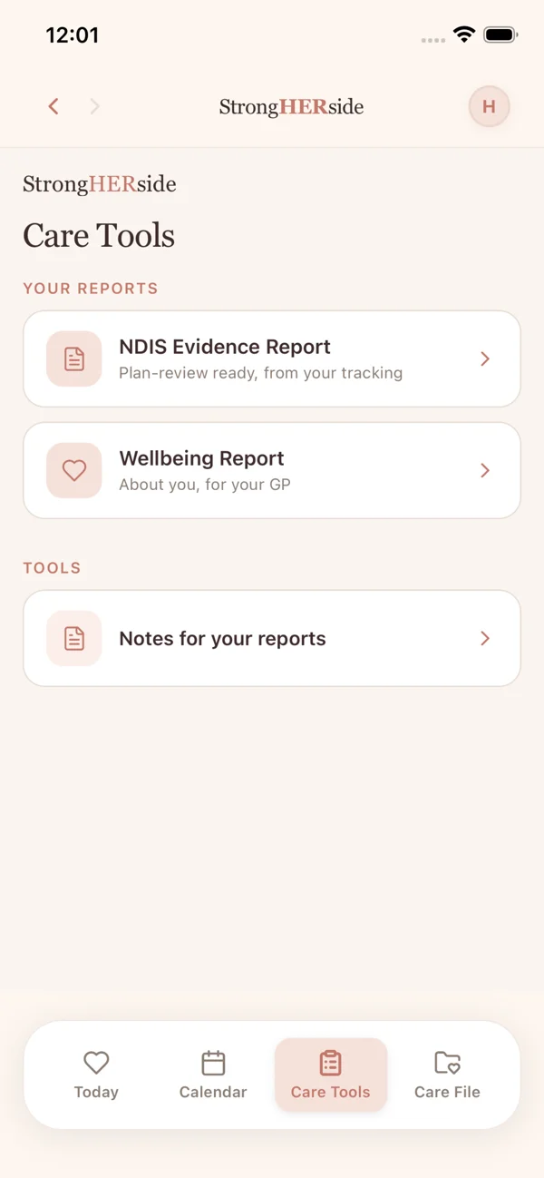 Care Tools: NDIS evidence and wellbeing reports, and notes for reports
