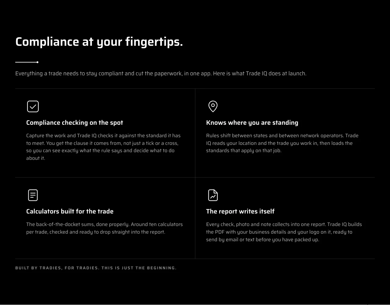 From Trade IQ's launch site: what the app does at launch